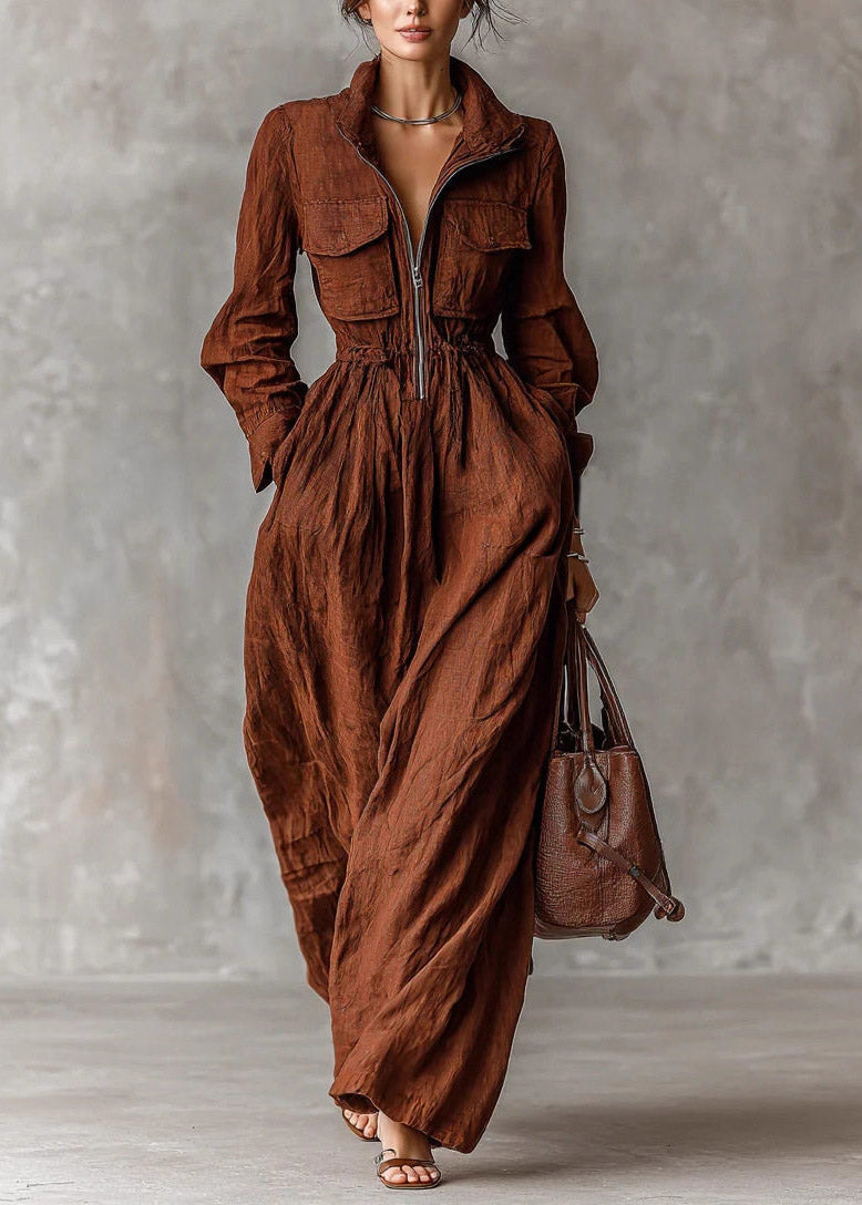 Robe longue femme col Peter Pan manches longues 2