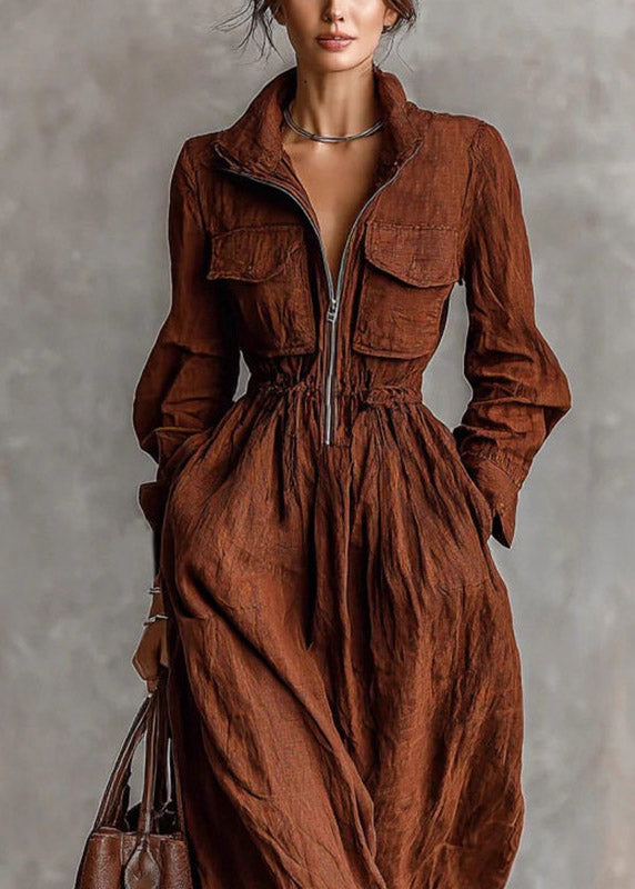 Robe longue femme col Peter Pan manches longues 4