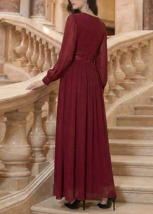 Robe longue femme col en V à paillettes patchwork mousseline été 3