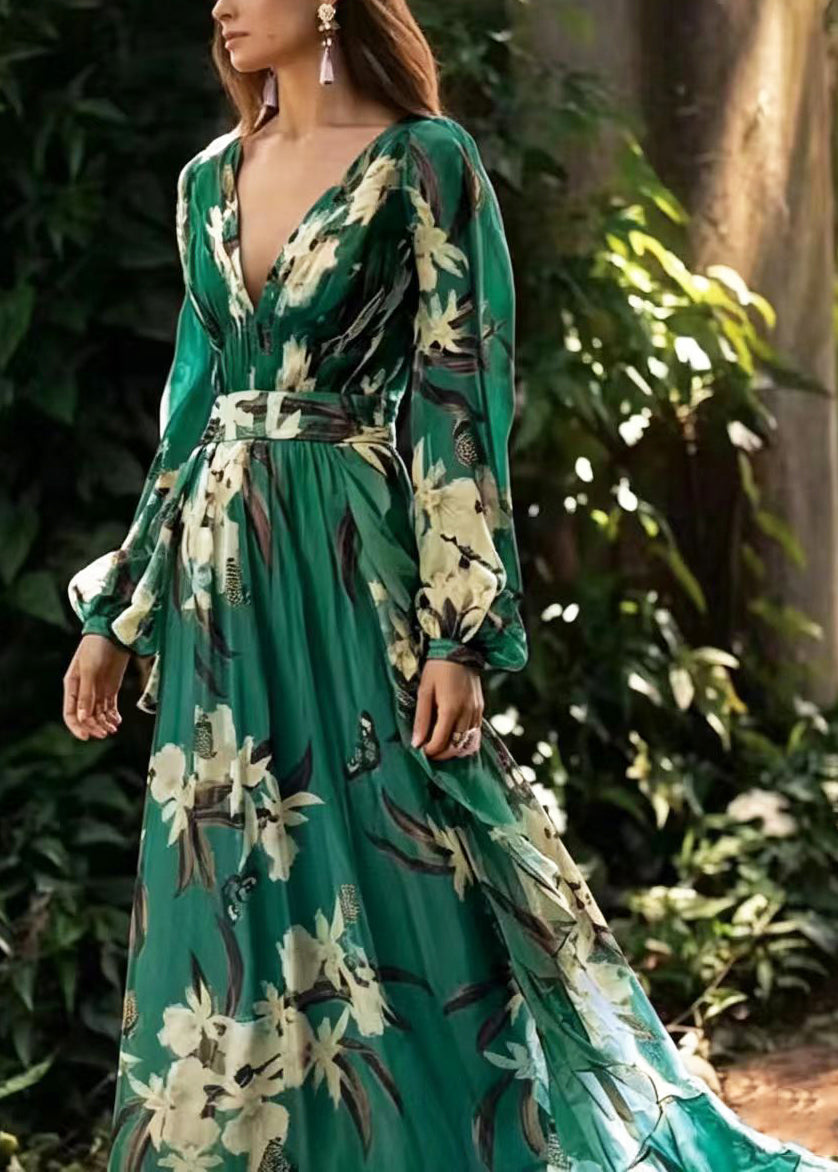 Robe longue femme col en V imprimée ample été 3