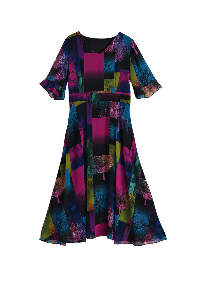 Robe longue femme col en V imprimée patchwork été 4