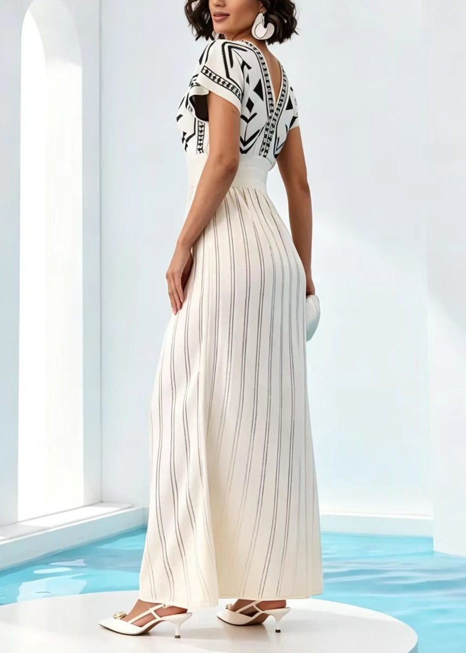 Robe longue femme col en V manches courtes tricotée 2