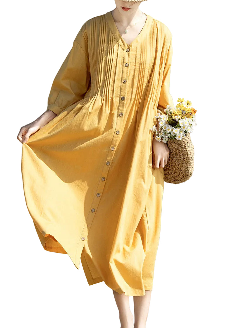 Robe longue femme col en V manches trois quarts ample 0
