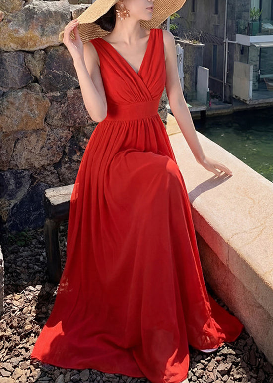 Robe longue femme col en V sans manches style patchwork 2