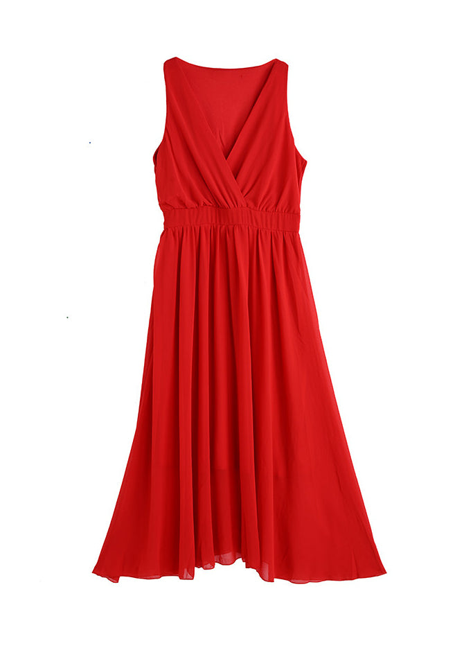 Robe longue femme col en V sans manches style patchwork 4