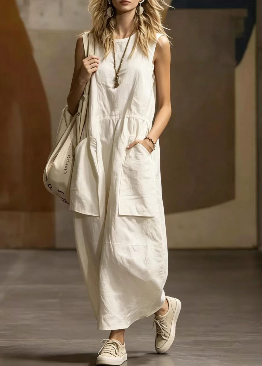 Robe longue femme col rond avec poches style estival 1
