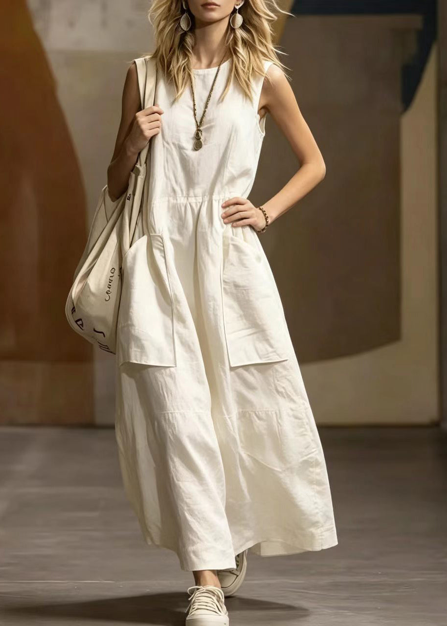Robe longue femme col rond avec poches style estival 2