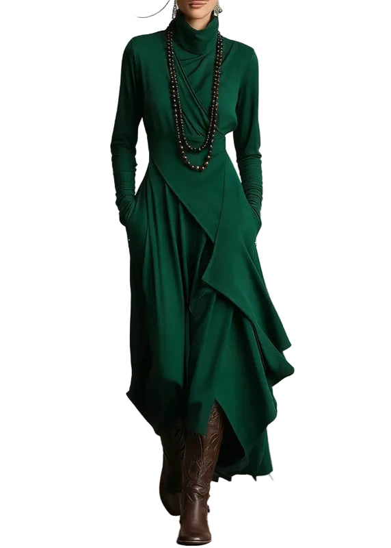Robe longue femme col roulé patchwork automnale 0