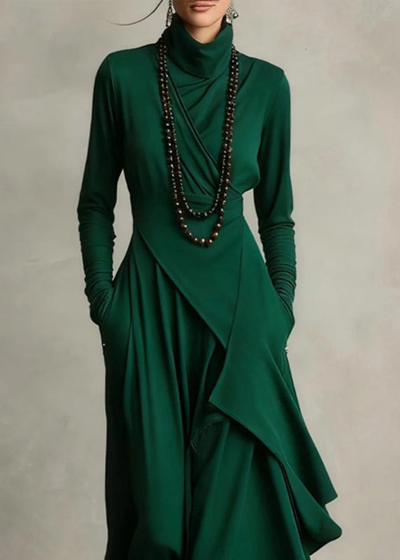 Robe longue femme col roulé patchwork automnale 1