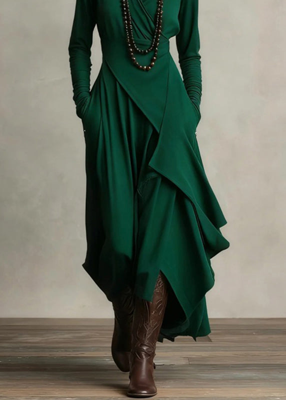 Robe longue femme col roulé patchwork automnale 3
