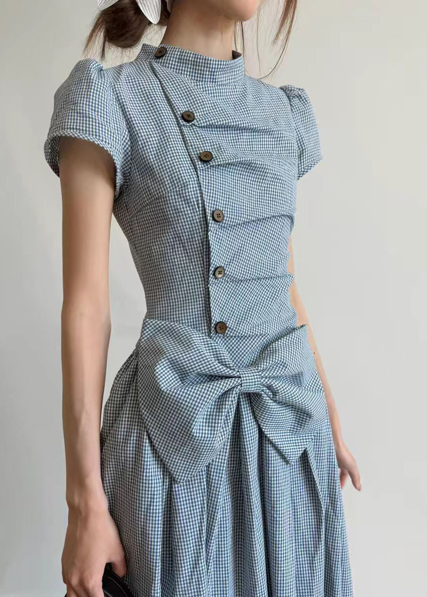 Robe longue femme décontractée à manches courtes et nœud froissé 3