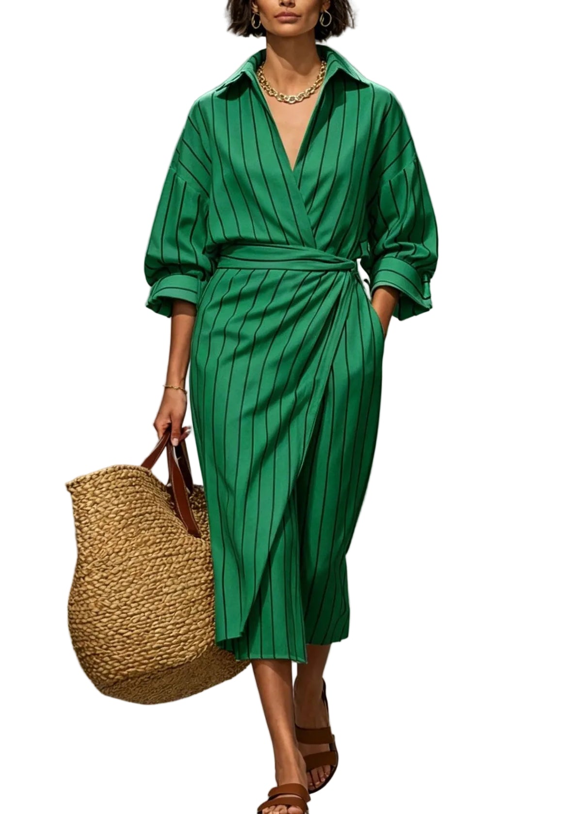 Robe longue femme décontractée col Peter Pan manches courtes 1