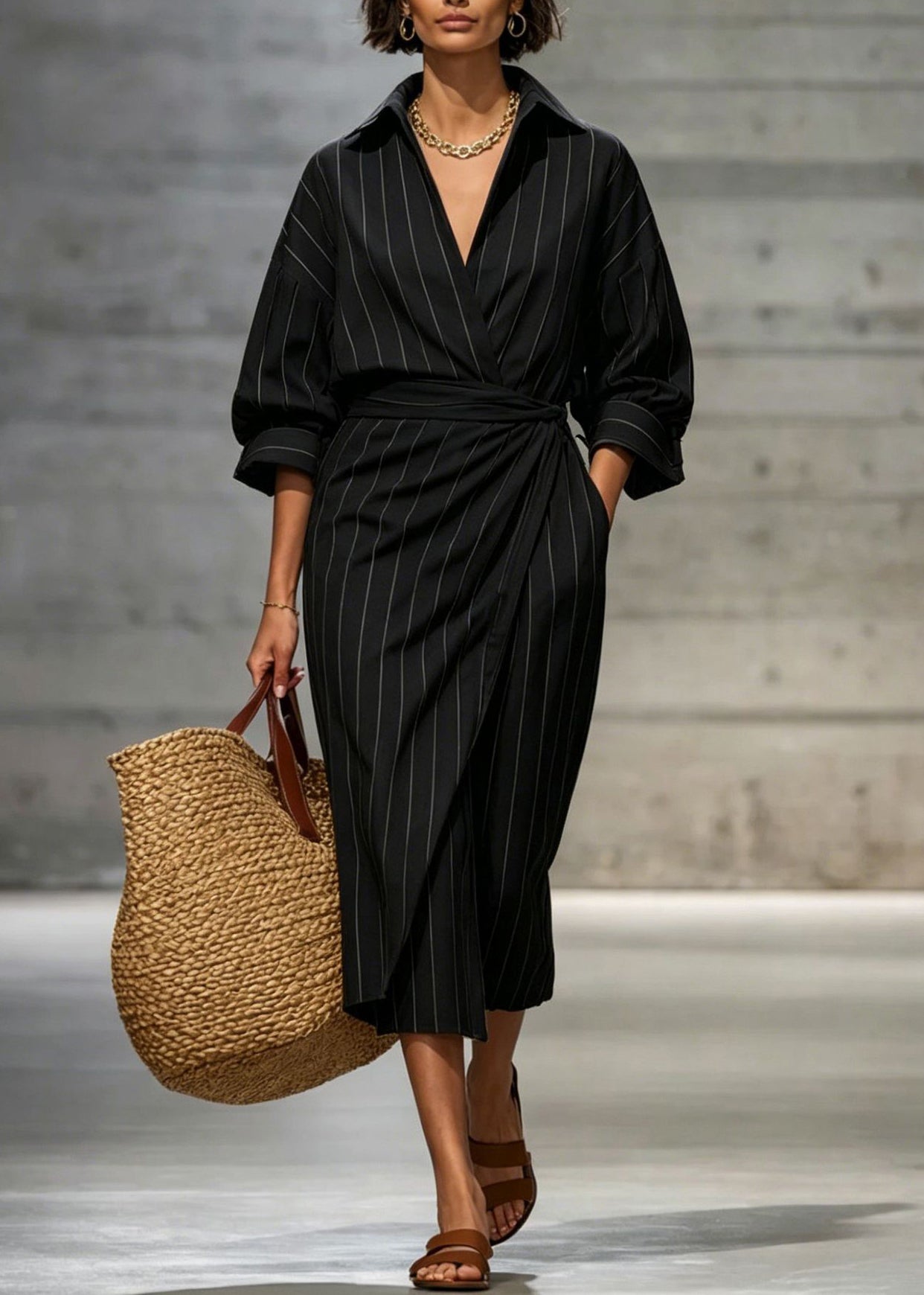 Robe longue femme décontractée col Peter Pan manches courtes 3