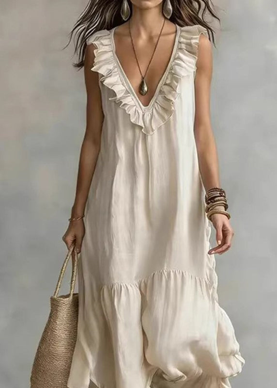 Robe longue femme décontractée col en V à volants 3