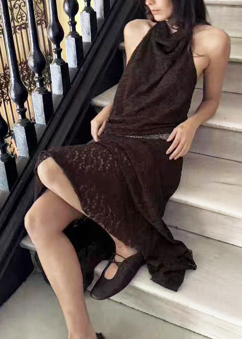 Robe longue femme dos nu style dentelle été 0