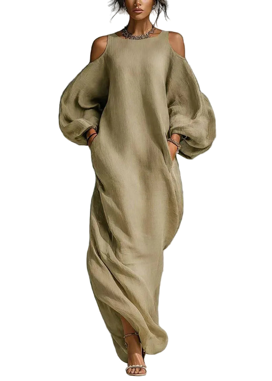 Robe longue femme épaules dénudées manches lanternes 0