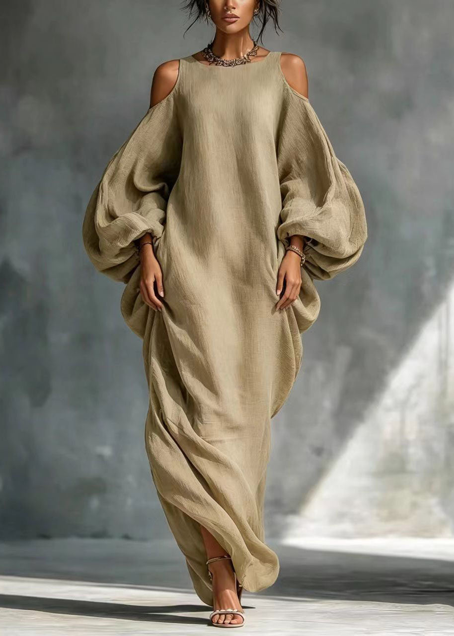 Robe longue femme épaules dénudées manches lanternes 1