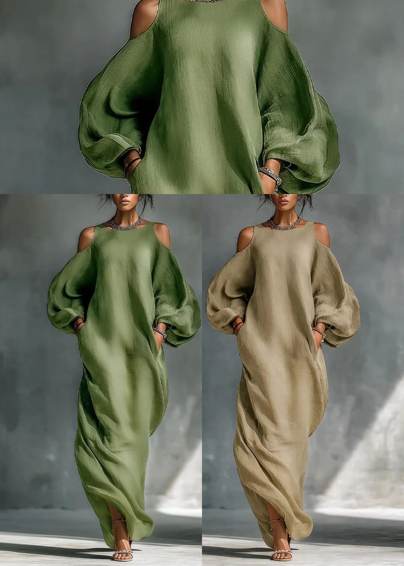 Robe longue femme épaules dénudées manches lanternes 4