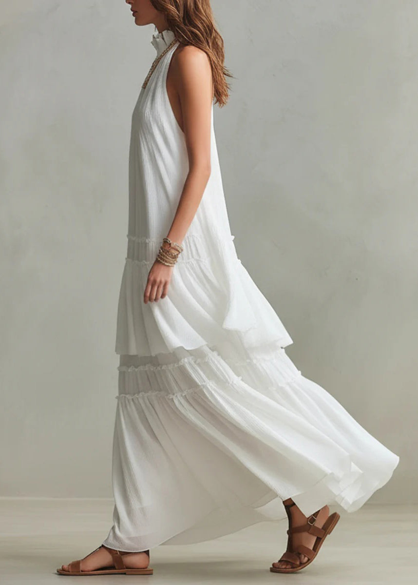 Robe longue femme patchwork à volants sans manches 1