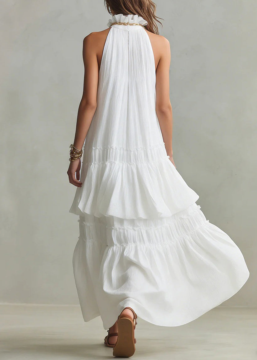 Robe longue femme patchwork à volants sans manches 2
