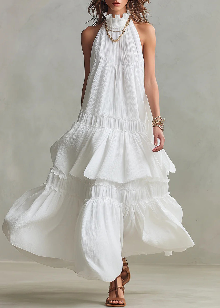 Robe longue femme patchwork à volants sans manches 4