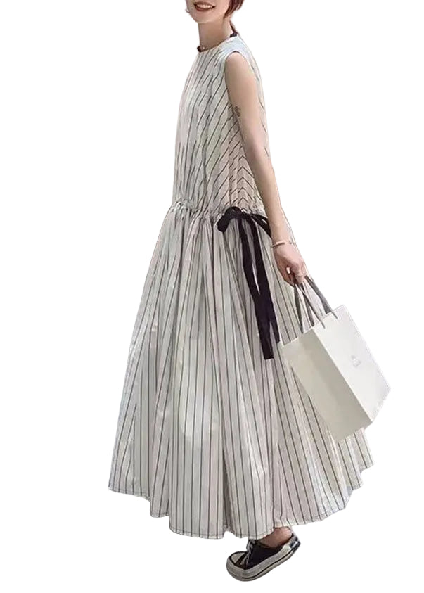 Robe longue femme rayée sans manches à lacets 0