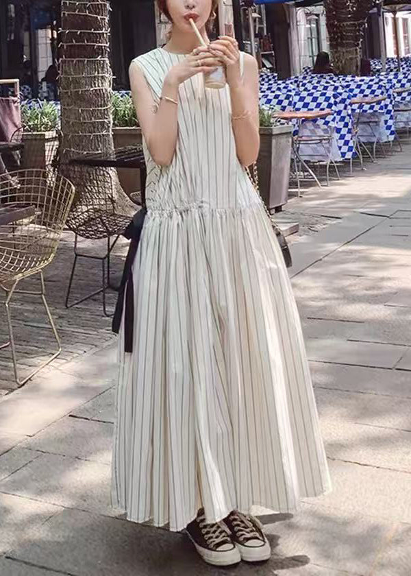 Robe longue femme rayée sans manches à lacets 1