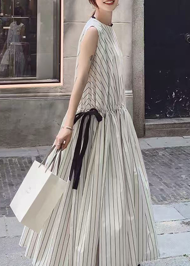 Robe longue femme rayée sans manches à lacets 3
