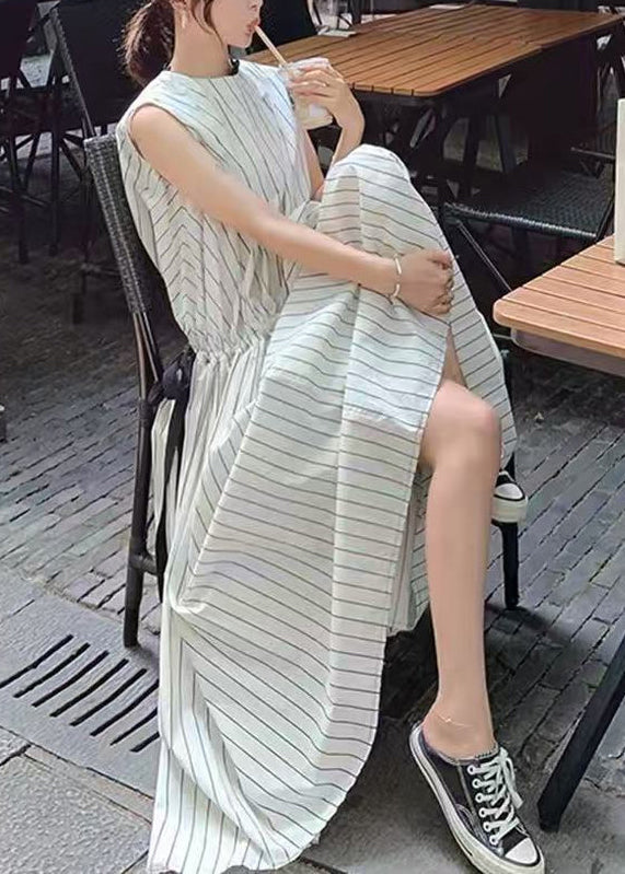 Robe longue femme rayée sans manches à lacets 4
