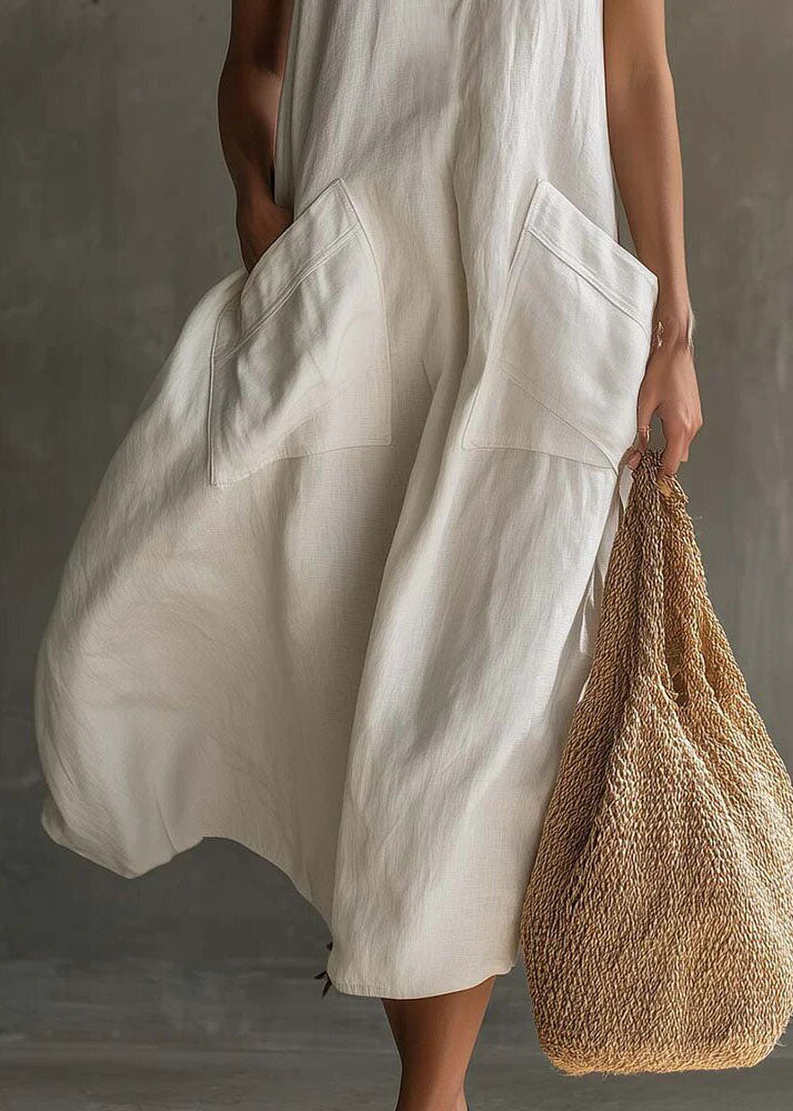Robe longue femme sans manches col en V avec poches ample 4