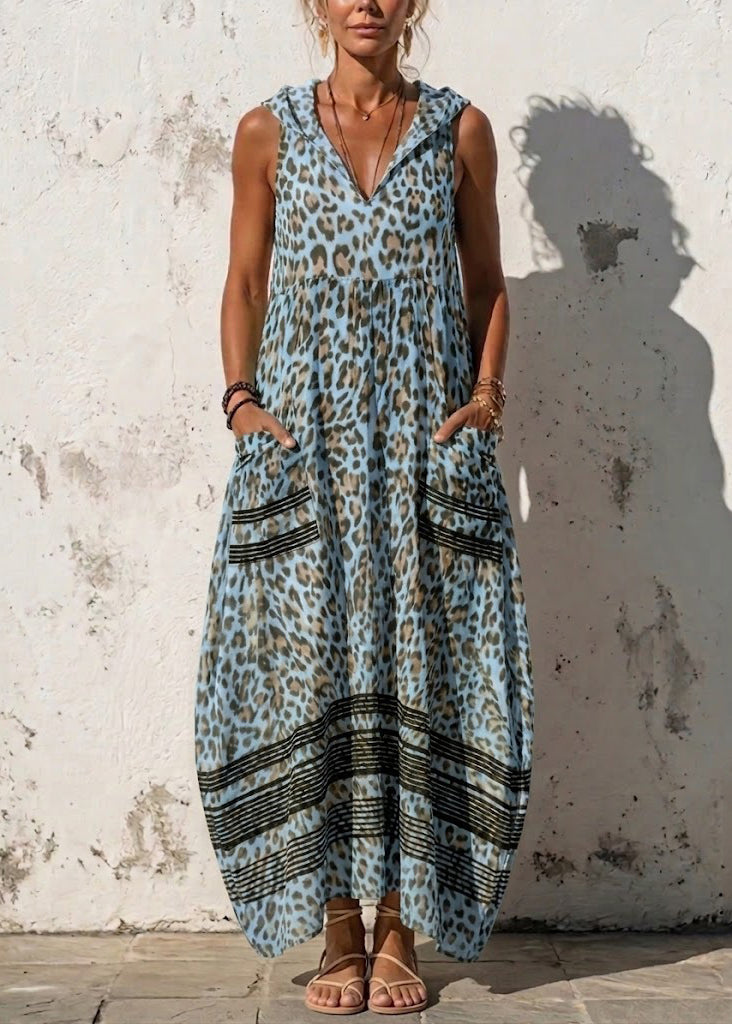 Robe longue femme style bohème à capuche sans manches 0