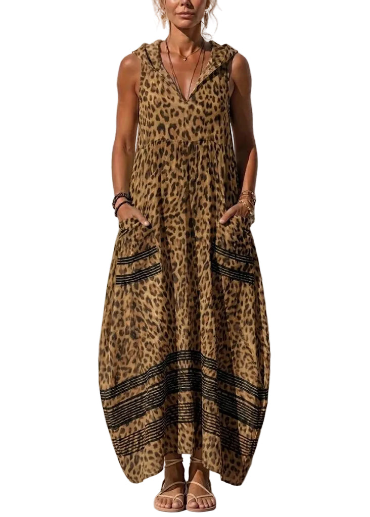 Robe longue femme style bohème à capuche sans manches 1