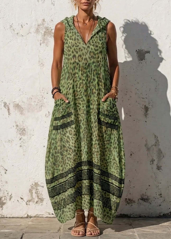 Robe longue femme style bohème à capuche sans manches 2