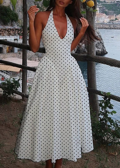 Robe longue femme style bohème à pois sans manches 2