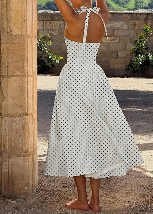 Robe longue femme style bohème à pois sans manches 3
