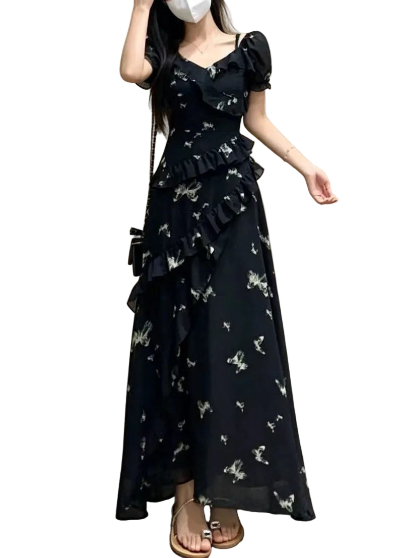 Robe longue femme style bohème à volants 0