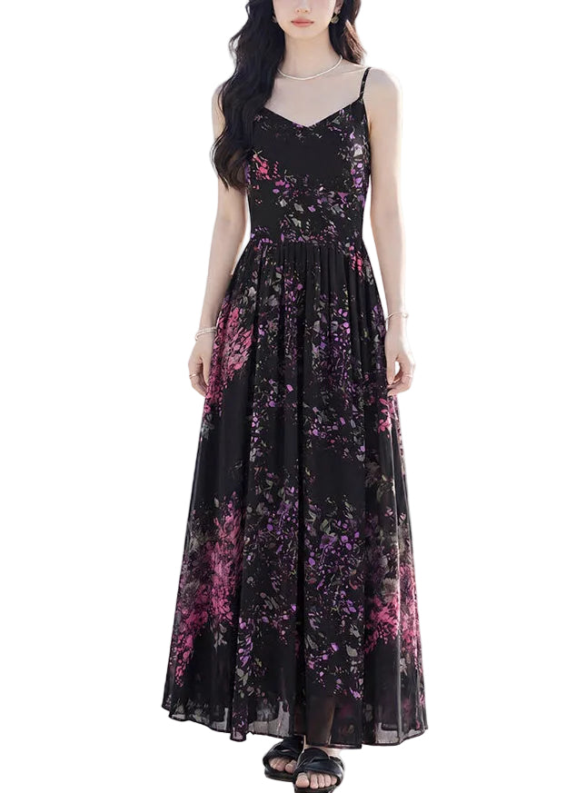 Robe longue femme style fluide à bretelles fines 1