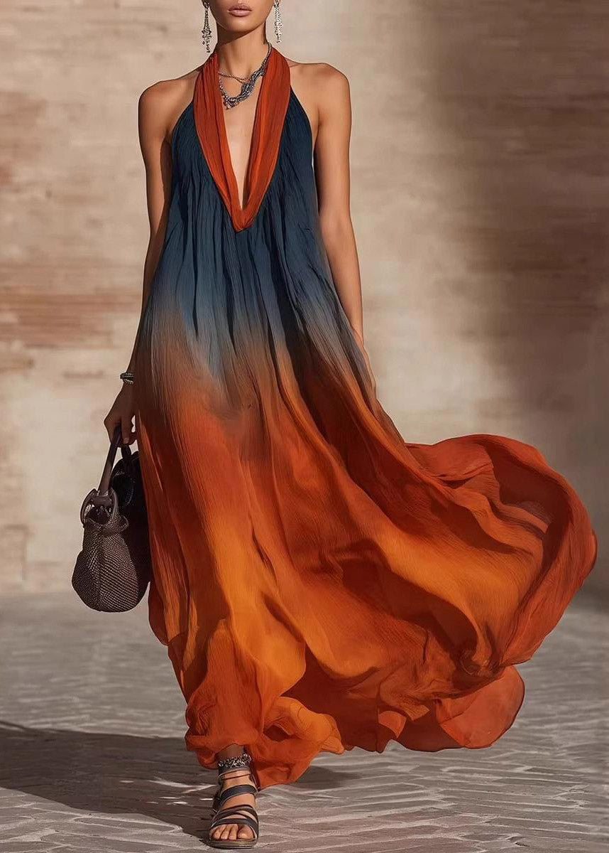 Robe longue femme style licou dégradé automnal 0