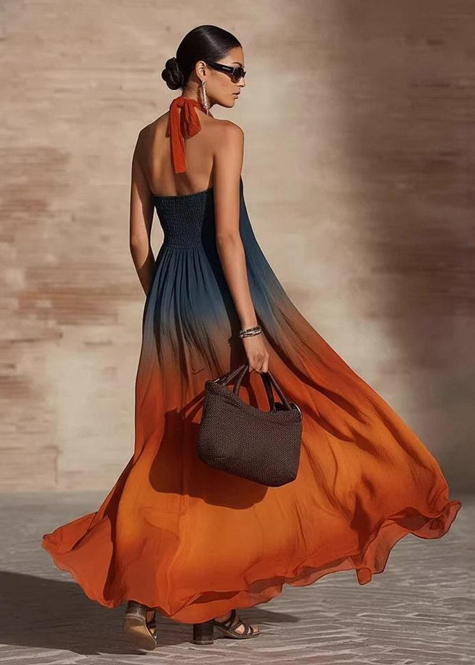 Robe longue femme style licou dégradé automnal 2