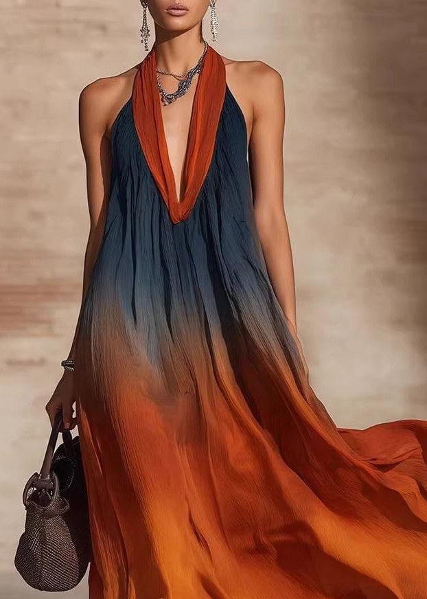 Robe longue femme style licou dégradé automnal 3