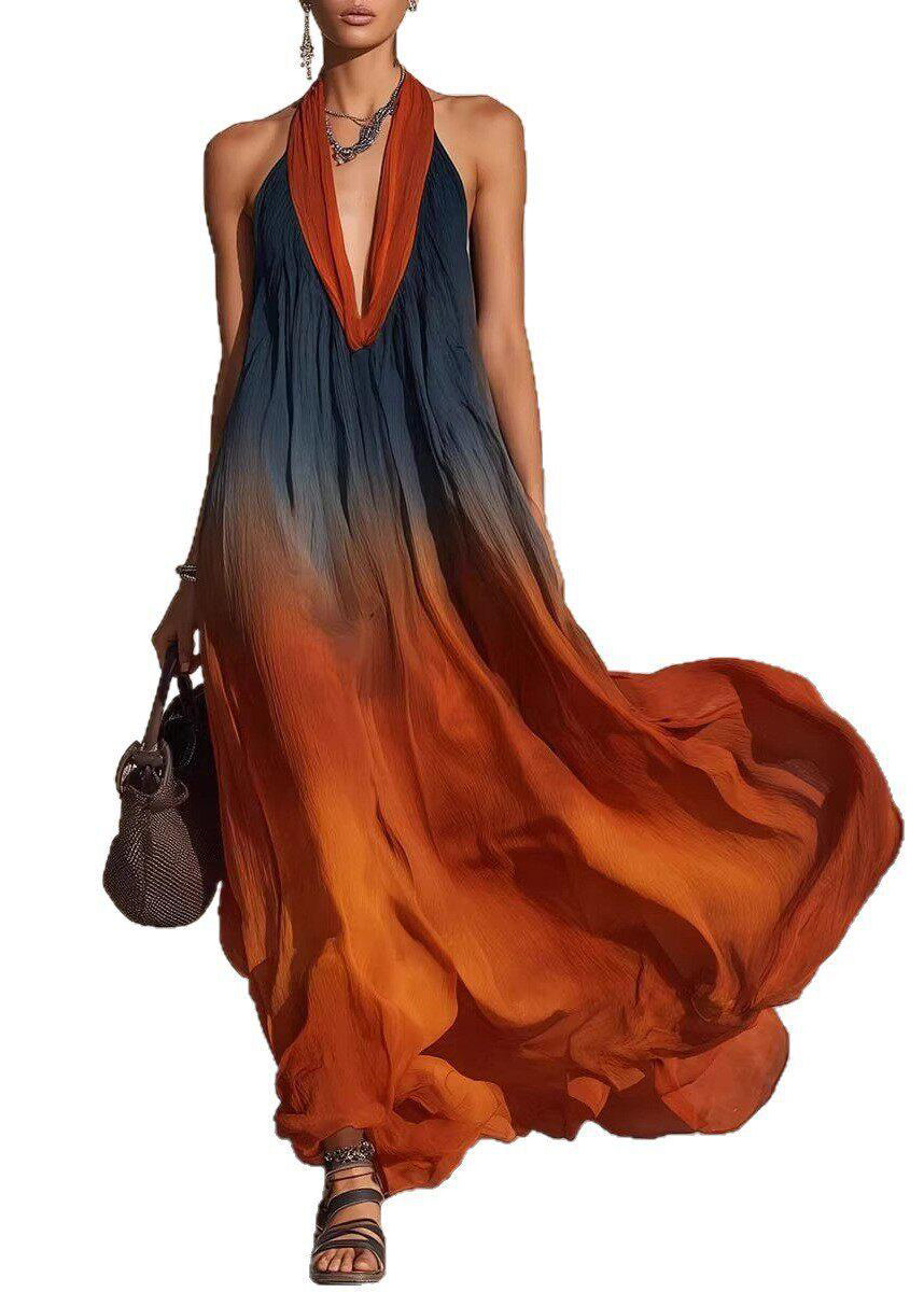 Robe longue femme style licou dégradé automnal 4