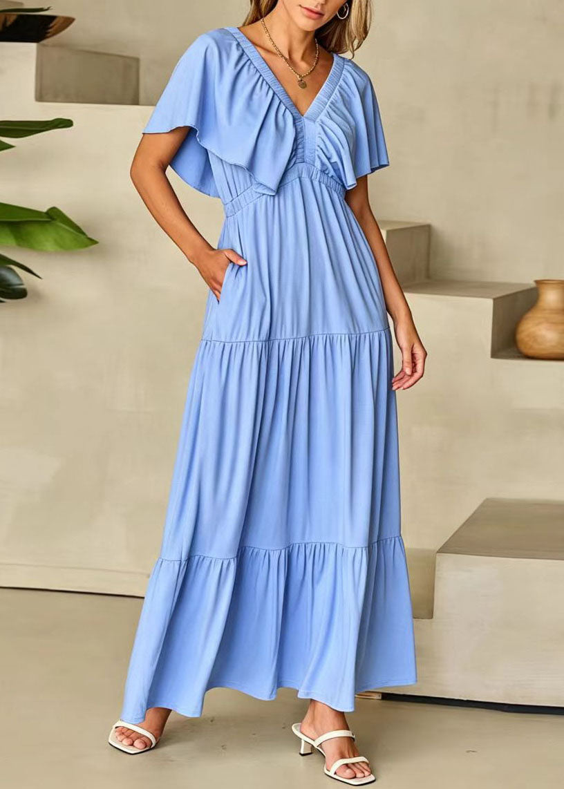 Robe longue femme taille haute col en V été 1