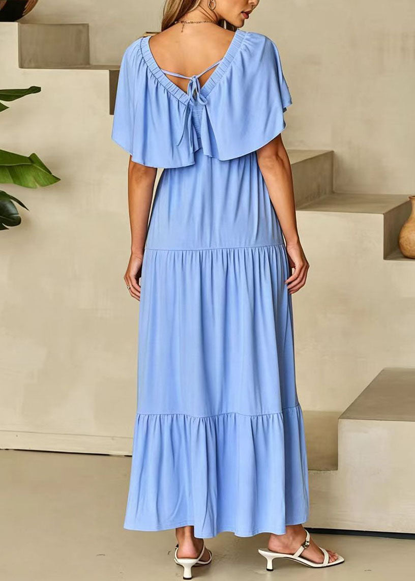 Robe longue femme taille haute col en V été 4