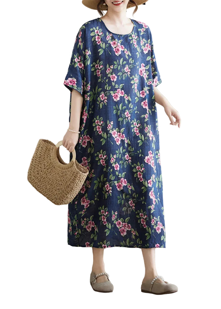 Robe longue imprimée col rond grande taille femme été 0