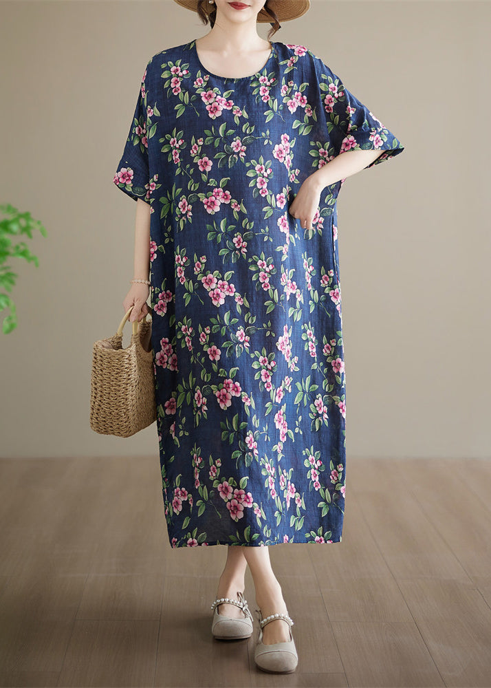 Robe longue imprimée col rond grande taille femme été 1