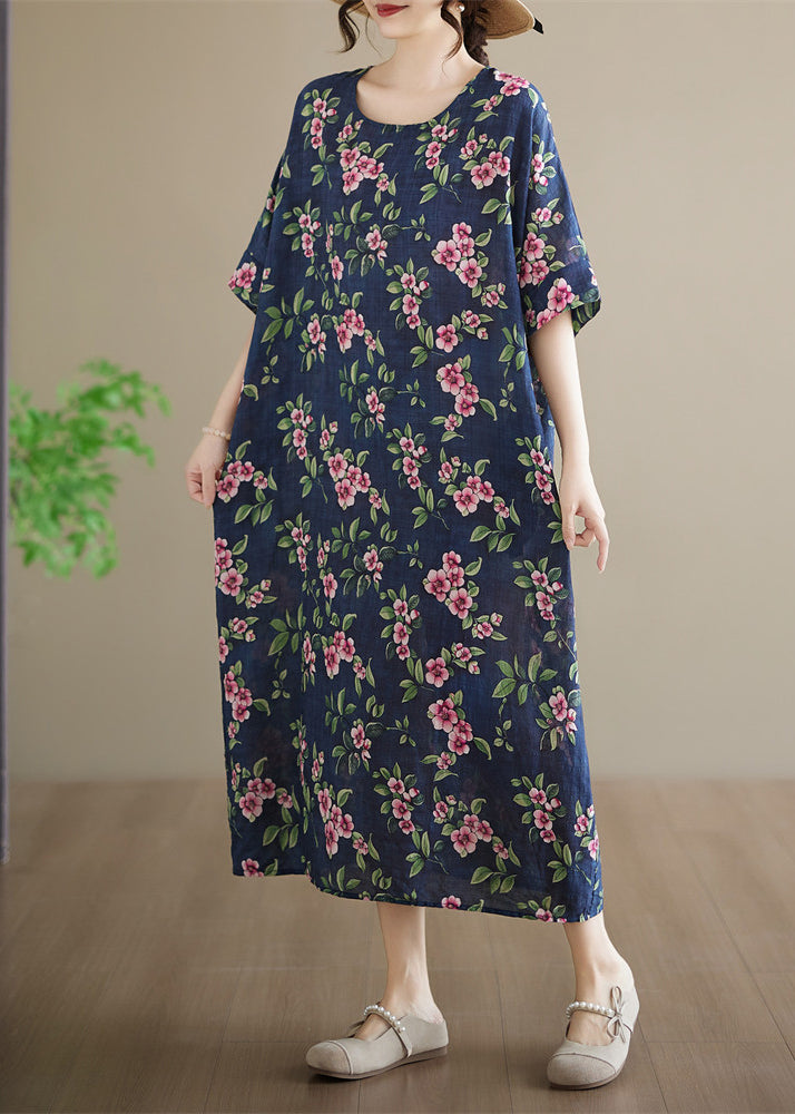 Robe longue imprimée col rond grande taille femme été 3