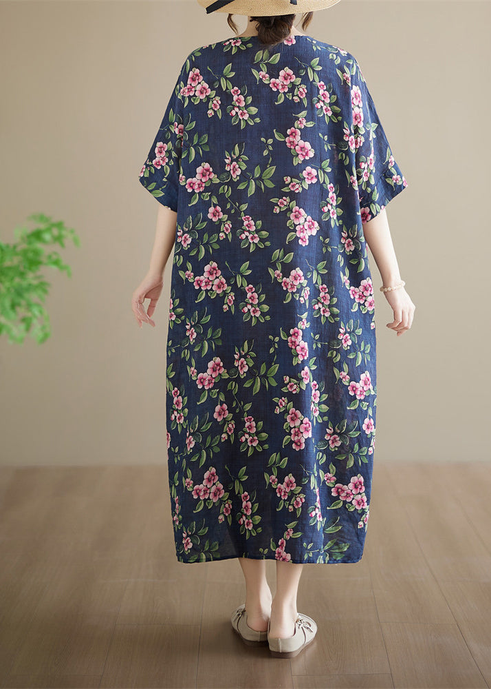 Robe longue imprimée col rond grande taille femme été 4