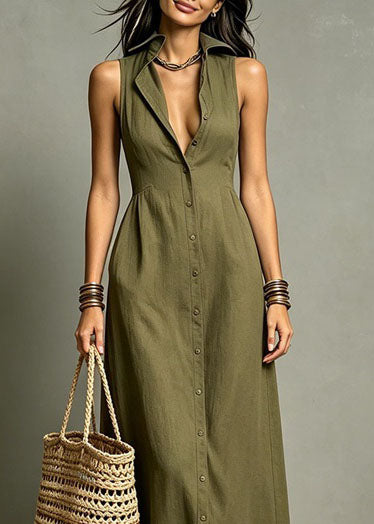 Robe longue pour femme à col Claudine et boutonnage simple 2
