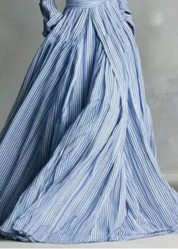 Robe longue pour femme à col claudine rayée 3