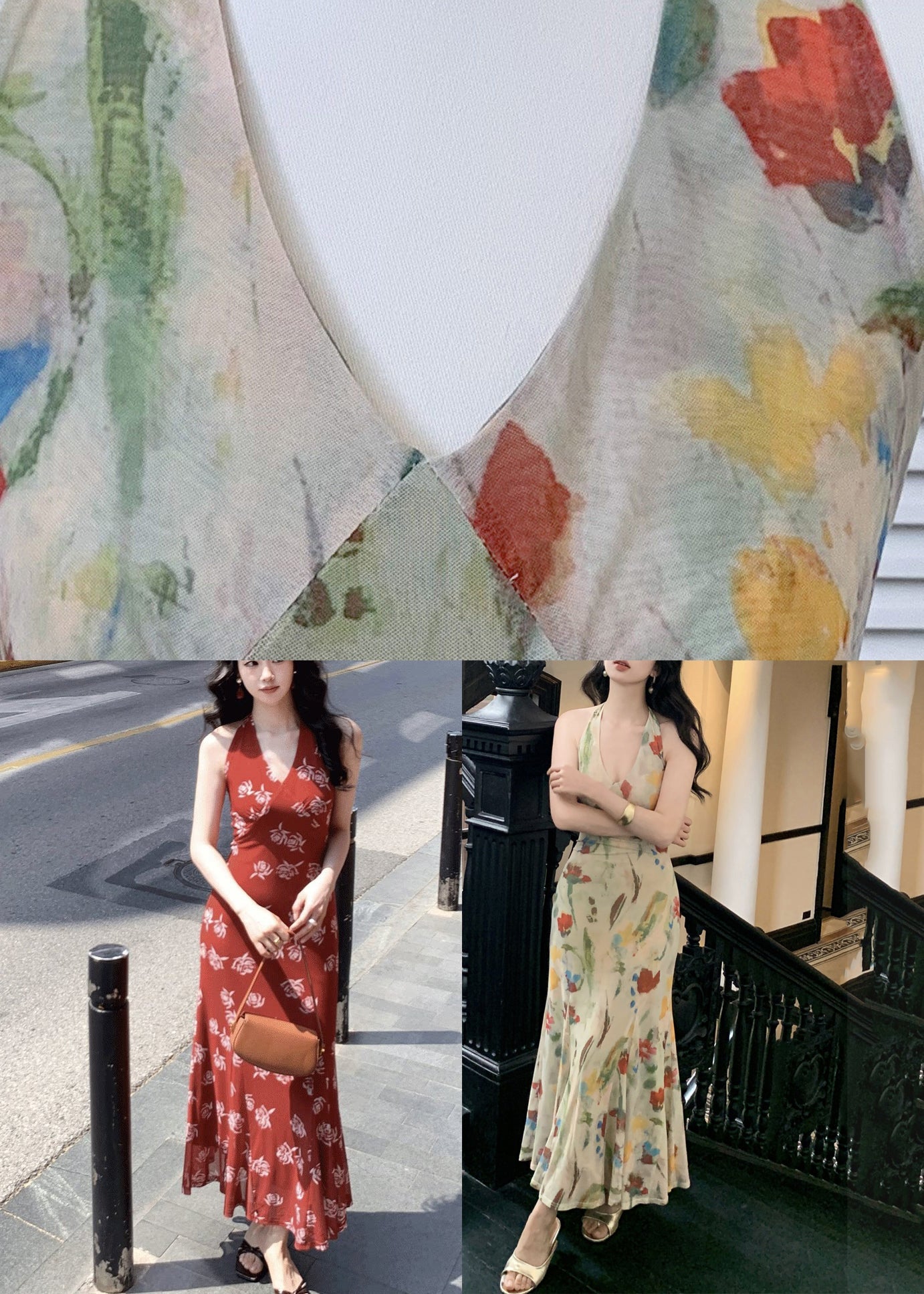 Robe longue pour femme à col en V avec patchwork en tulle 4